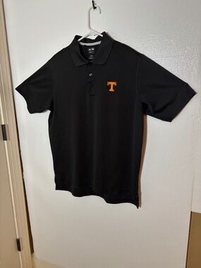 Black Polo Shirt with Orange 'T' Logo - Men's Large